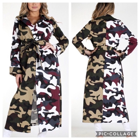 SALE!! Absolutely Stunning! Color Block Camo Trench - Picture 5 of 5